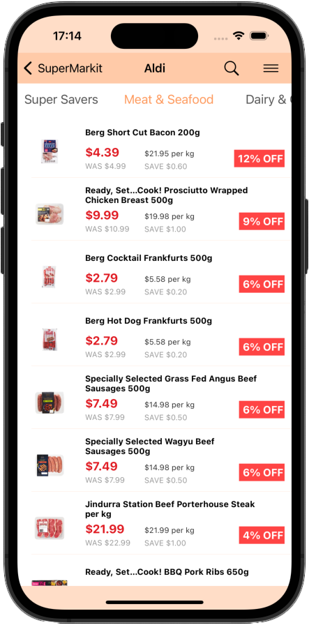 Catalogue for Aldi specials via SuperMarkit app