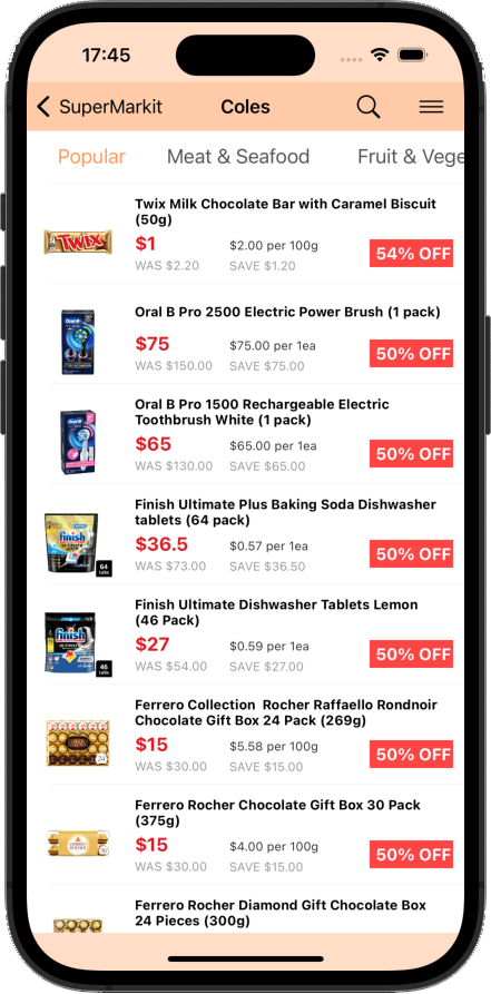 Catalogue for Coles specials via SuperMarkit app